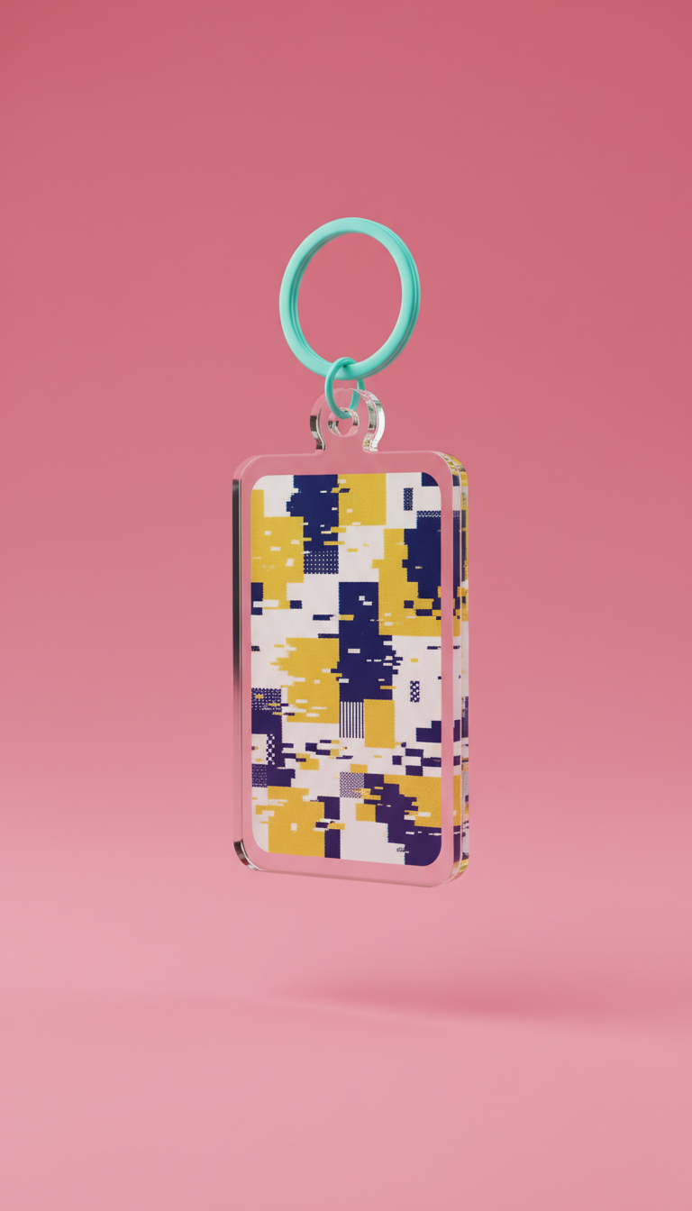 Acrylic keychain with glitch art